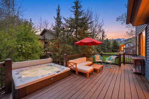 Wooden terrace with an outdoor living space