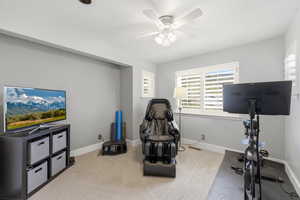 Bathroom with double vanity, healthy amount of natural light serving the 2 upstairs bedrooms