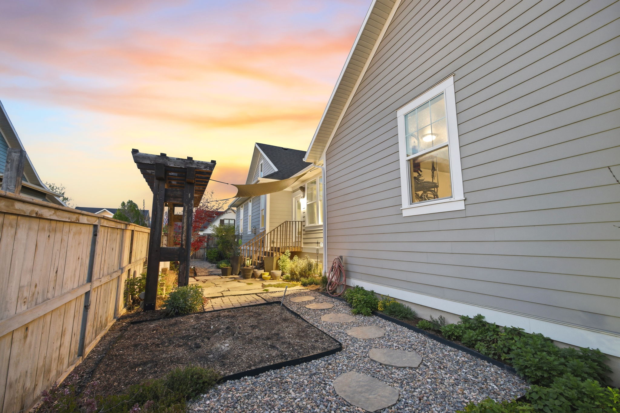 View of yard at dusk