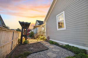 View of yard at dusk