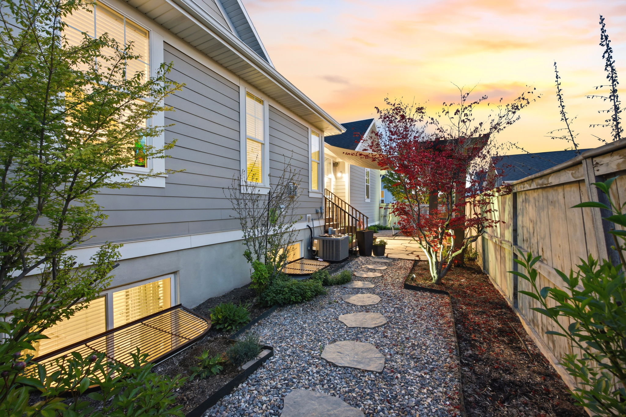 View of yard at dusk