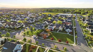 Aerial view at dusk of a residential view