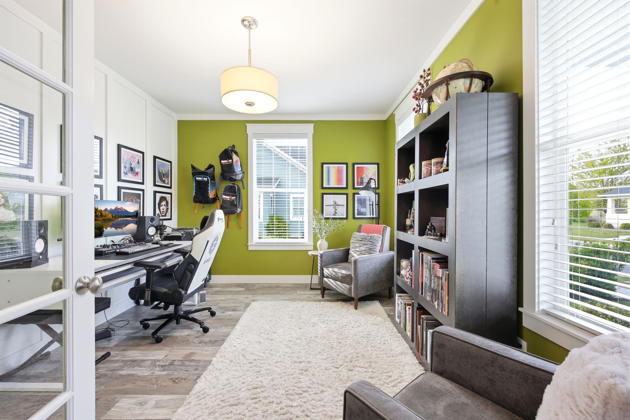 Office featuring crown molding and light wood finished floors