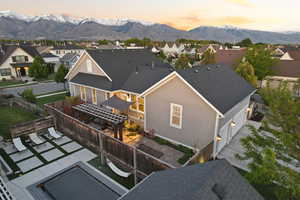 Aerial view at dusk of a mountain view and a residential view
