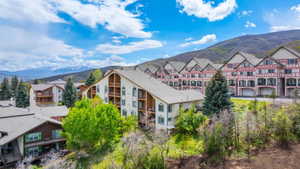 Bird's eye view of a mountainous background