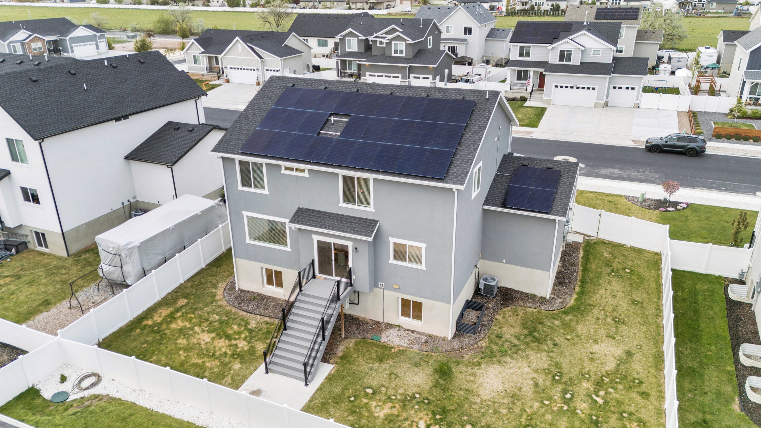 Aerial perspective of suburban area