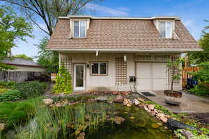 Backyard small pond, patio,  garden beds