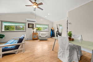 One Bedroom apartment above garage with open floor plan, large south facing windows, built in desk and mini split heating/cooling and radiant baseboard heating