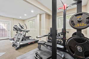 Workout area with recessed lighting
