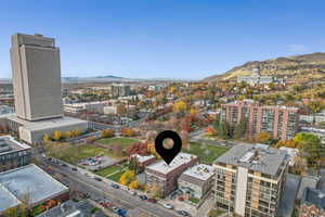 View of urban area with a mountain backdrop