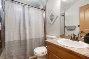 Full bath with toilet and vanity