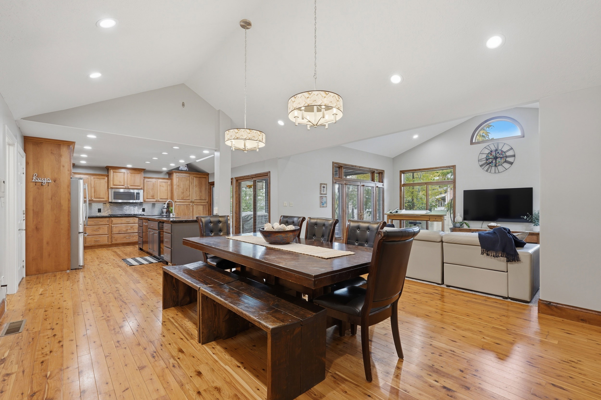 Large Dining room, Hardwood floors and vaulted ceiling