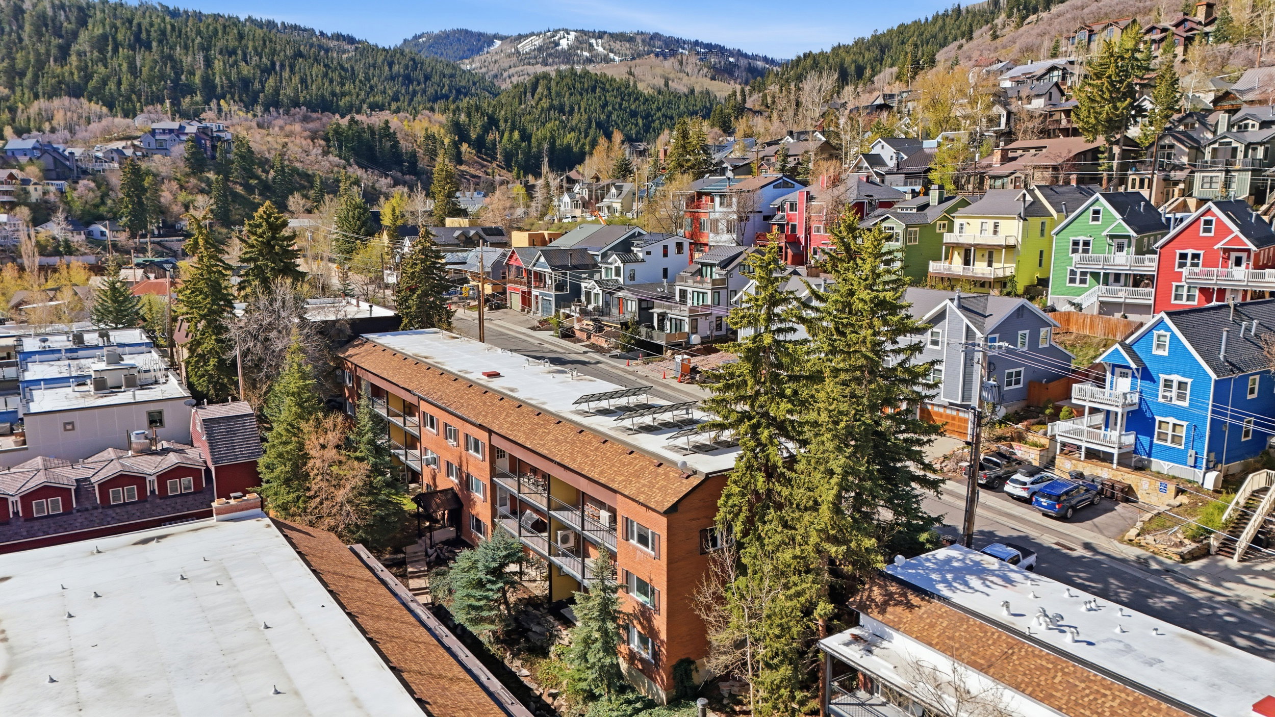 Drone / aerial view of a mountain backdrop