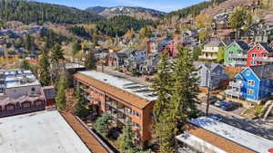 Drone / aerial view of a mountain backdrop