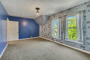 Bonus room featuring carpet floors and baseboards