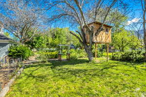View of yard with a vegetable garden