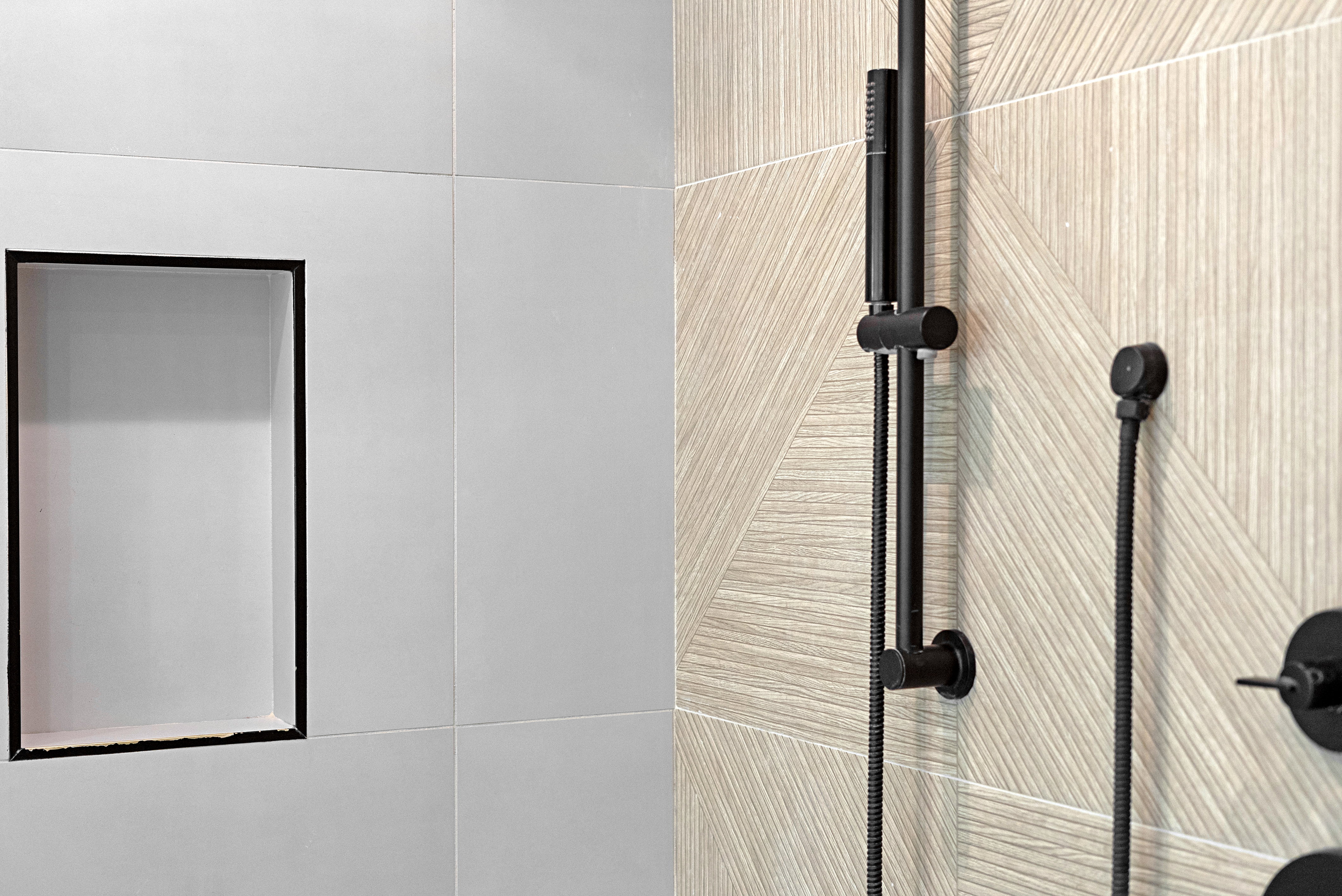 Bathroom view of tiled shower