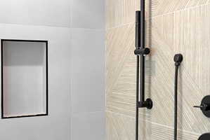 Bathroom view of tiled shower