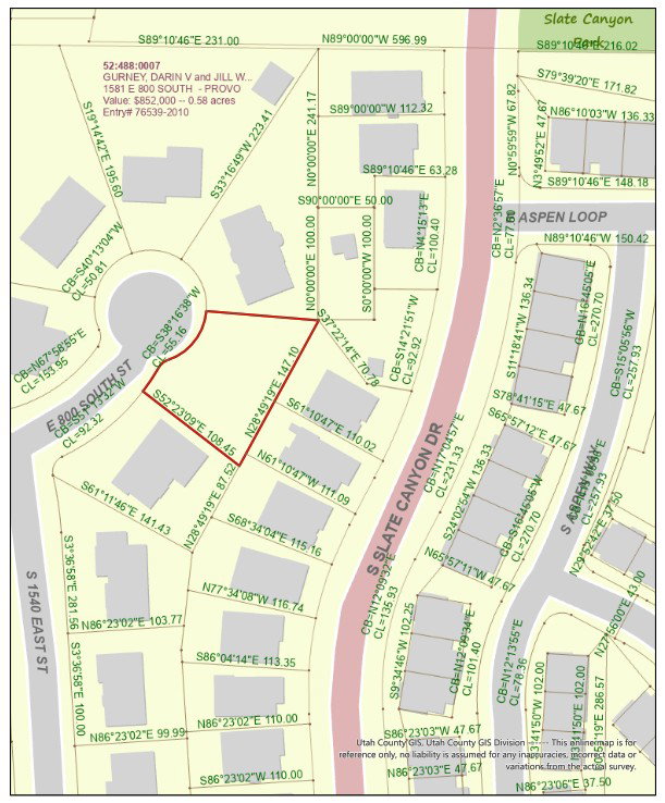 Map showing property parcels