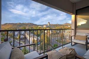 Balcony with a mountain view