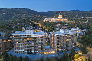 Aerial view of a mountain backdrop