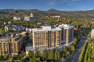 View of urban area with a mountain backdrop
