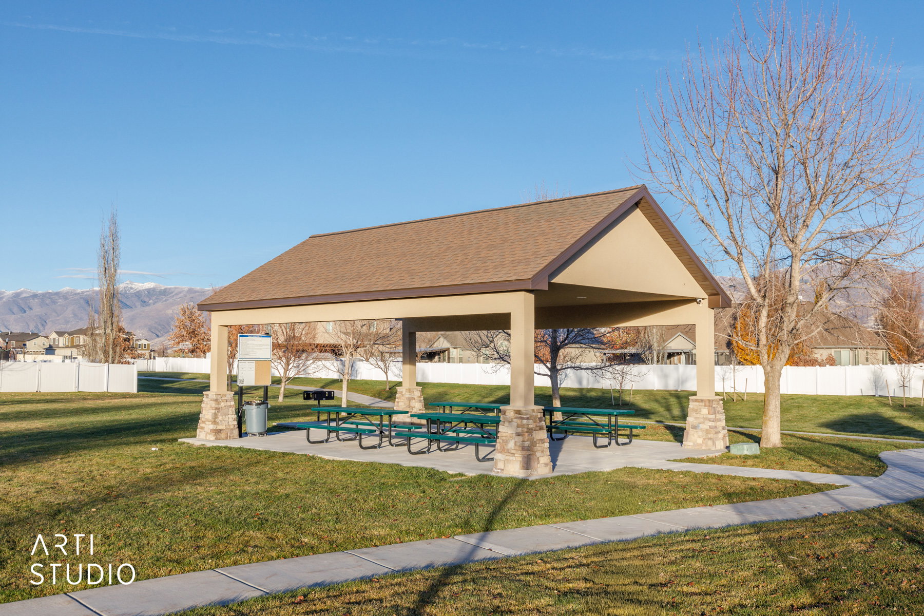 View of patio area and a mountain view