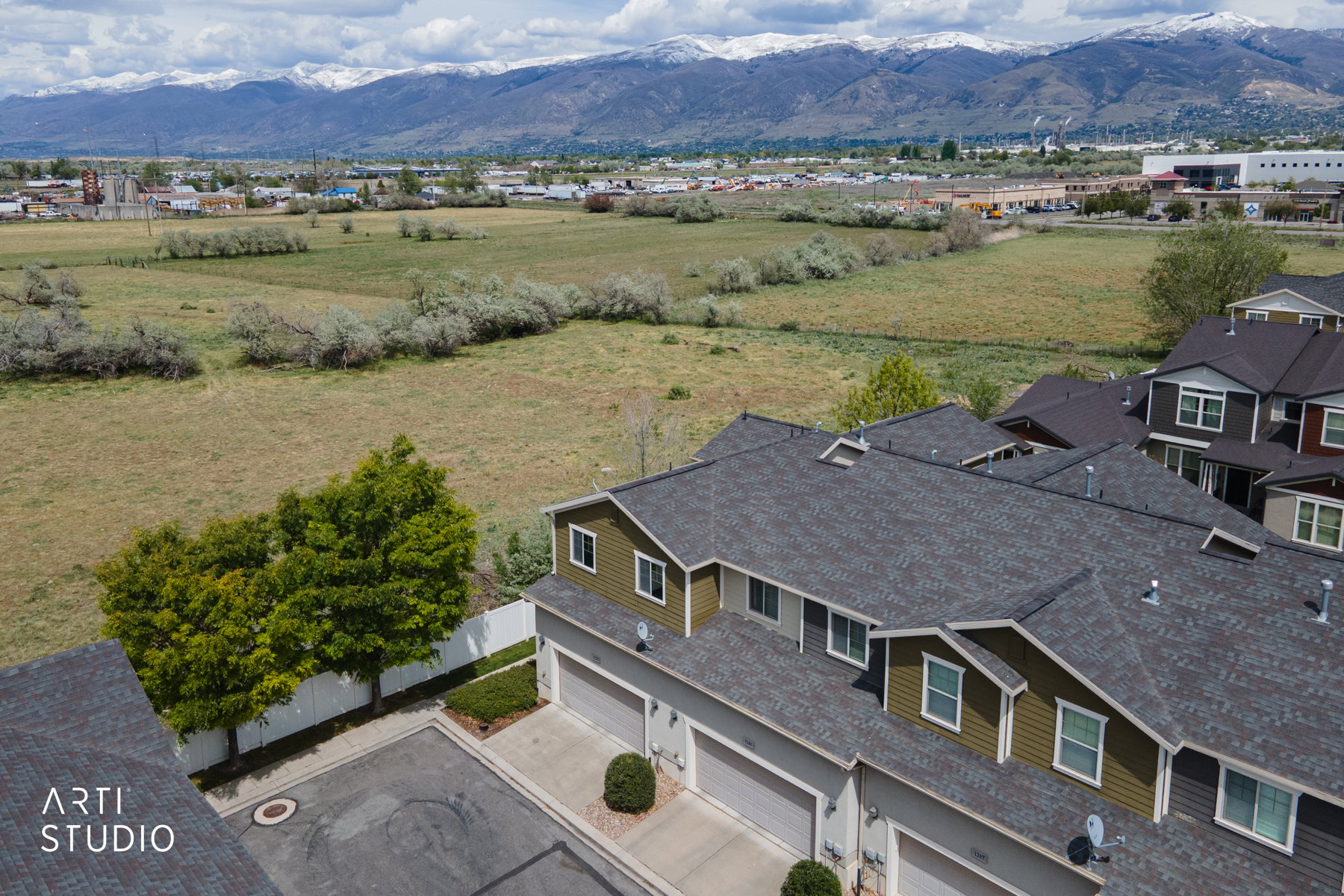 Bird's eye view of a mountain backdrop