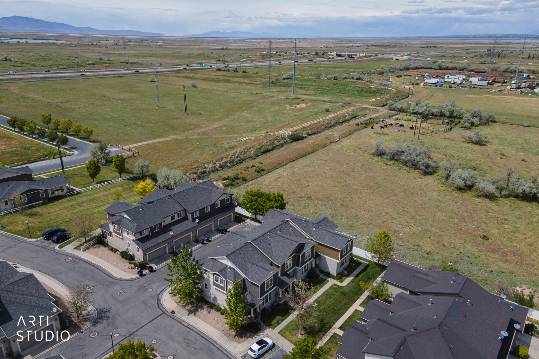 Overview of rural landscape with nearby suburban area