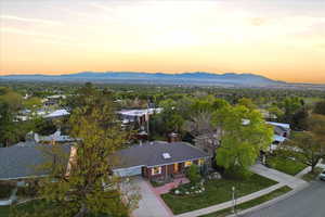 Aerial view at dusk of a mountain view