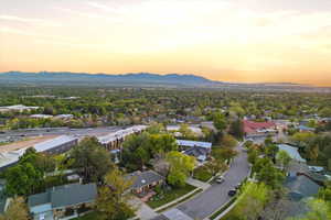 Aerial view at dusk of a mountain view