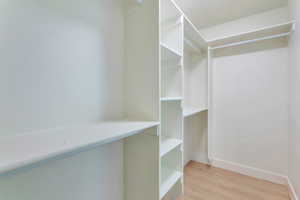 Walk in closet featuring light wood finished floors