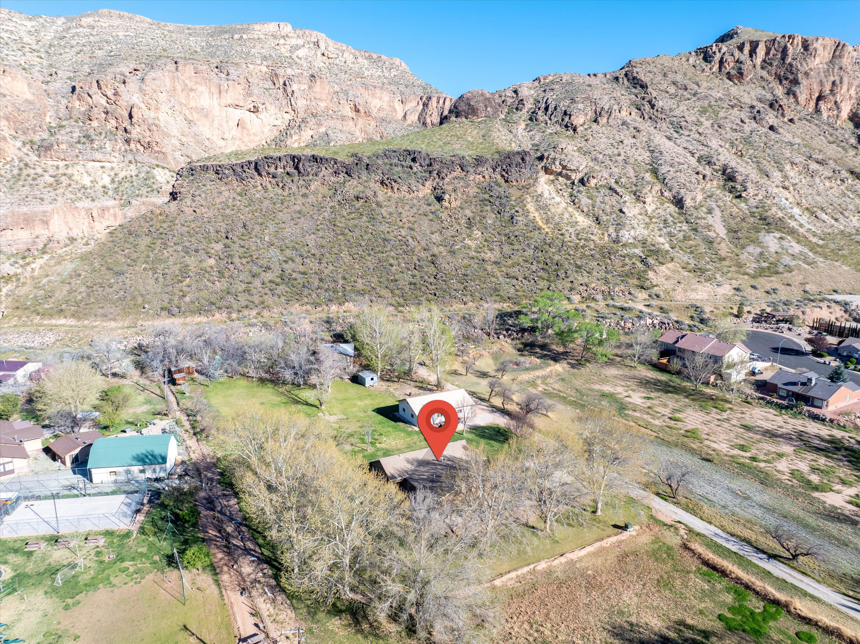 Aerial view of a mountain backdrop