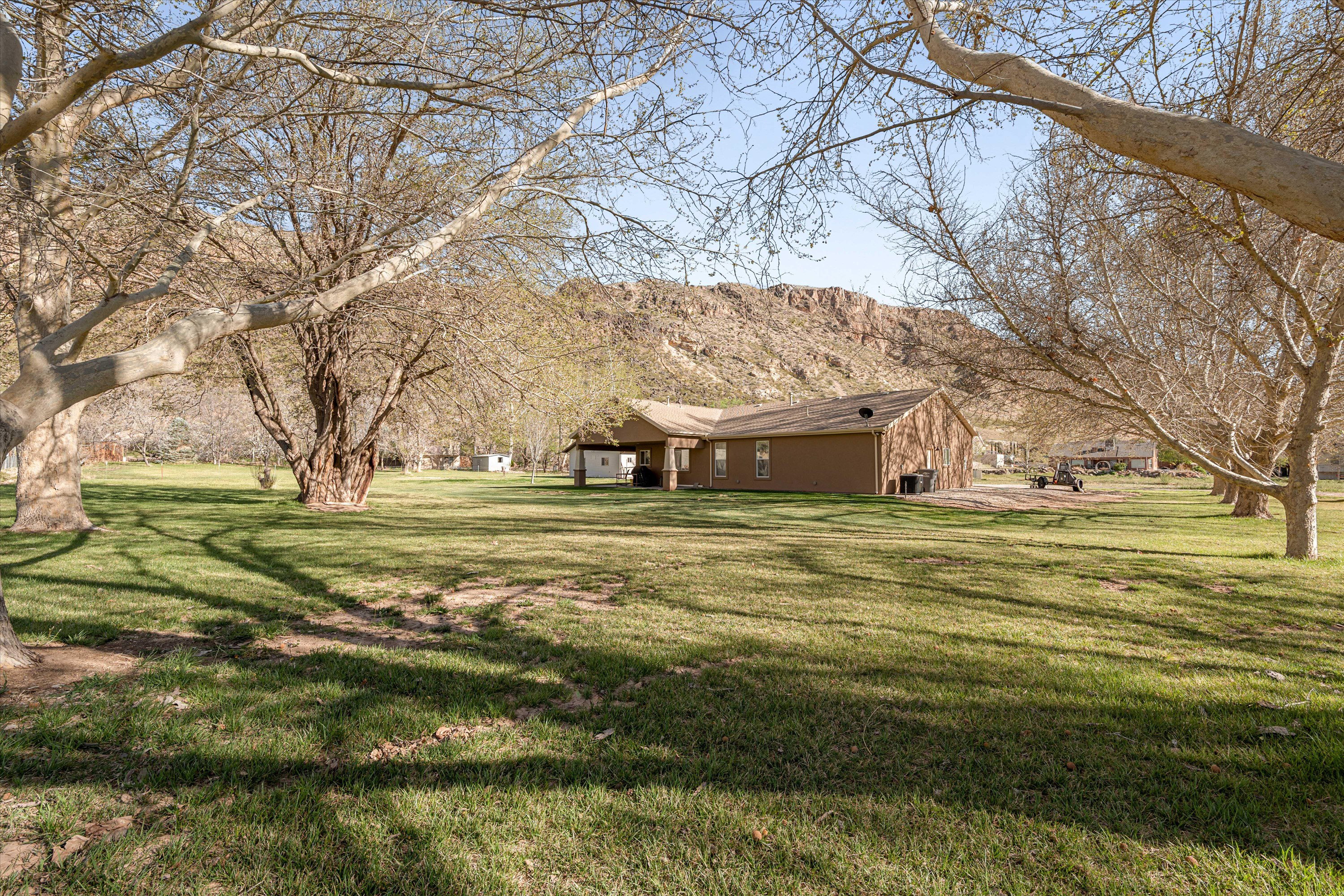 View of green lawn with a mountain view