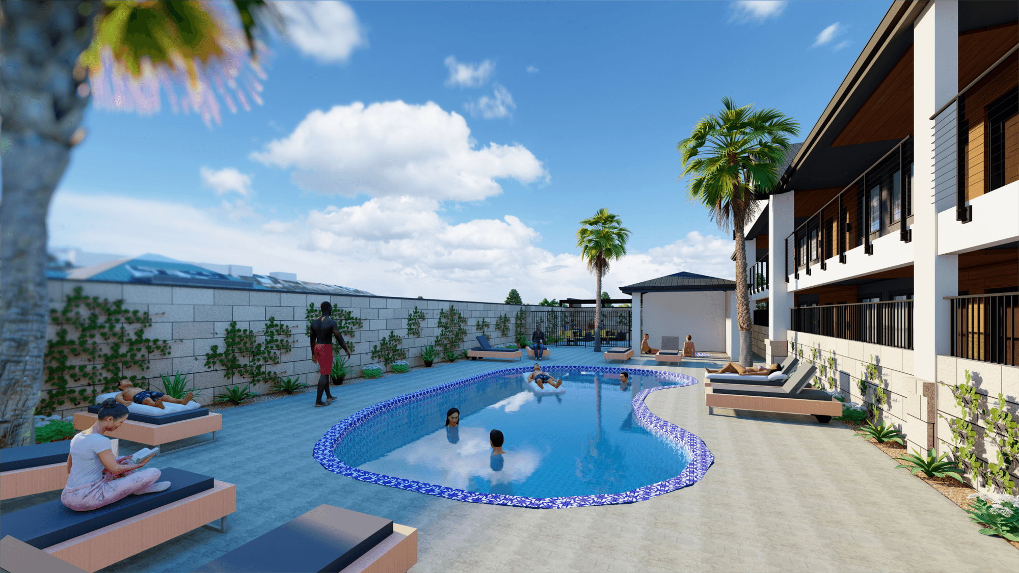 View of swimming pool featuring a fenced backyard and patio surround