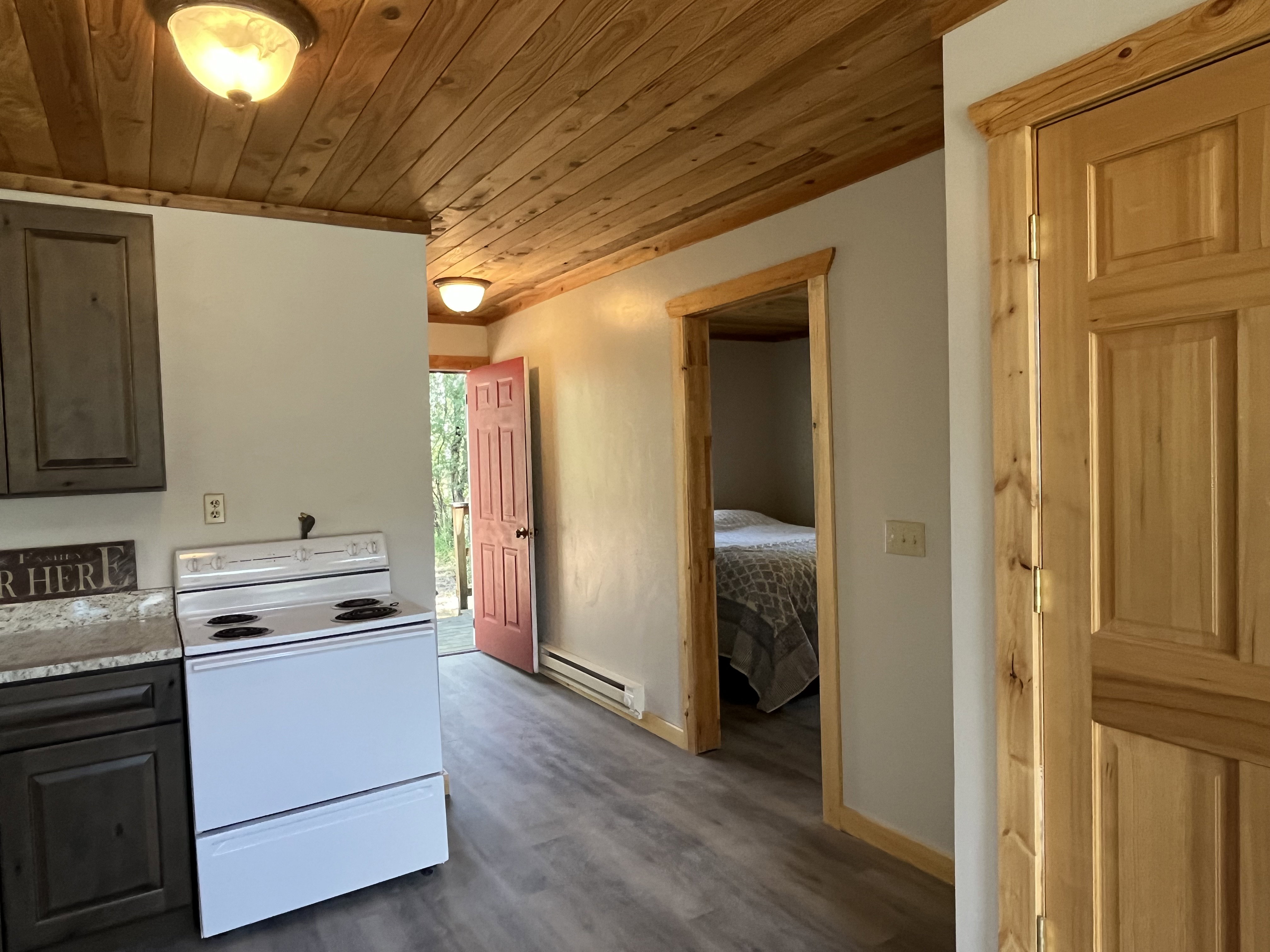 Looking back to front door and main floor bedroom.