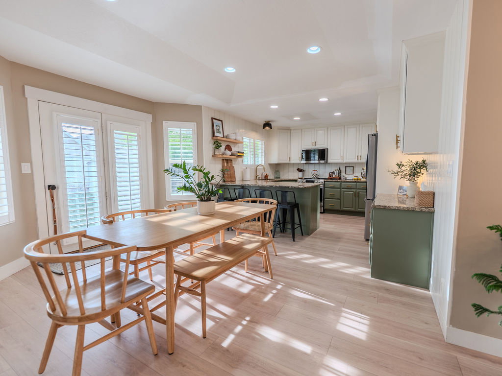 Dining space featuring recessed lighting and light wood-style floors