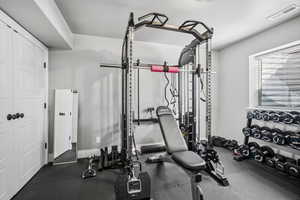 Lower level gym/bedroom with large closet
