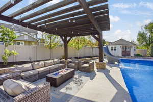 Fully fenced resort style back yard with timber pergola and salt water pool, truly and entertainers dream