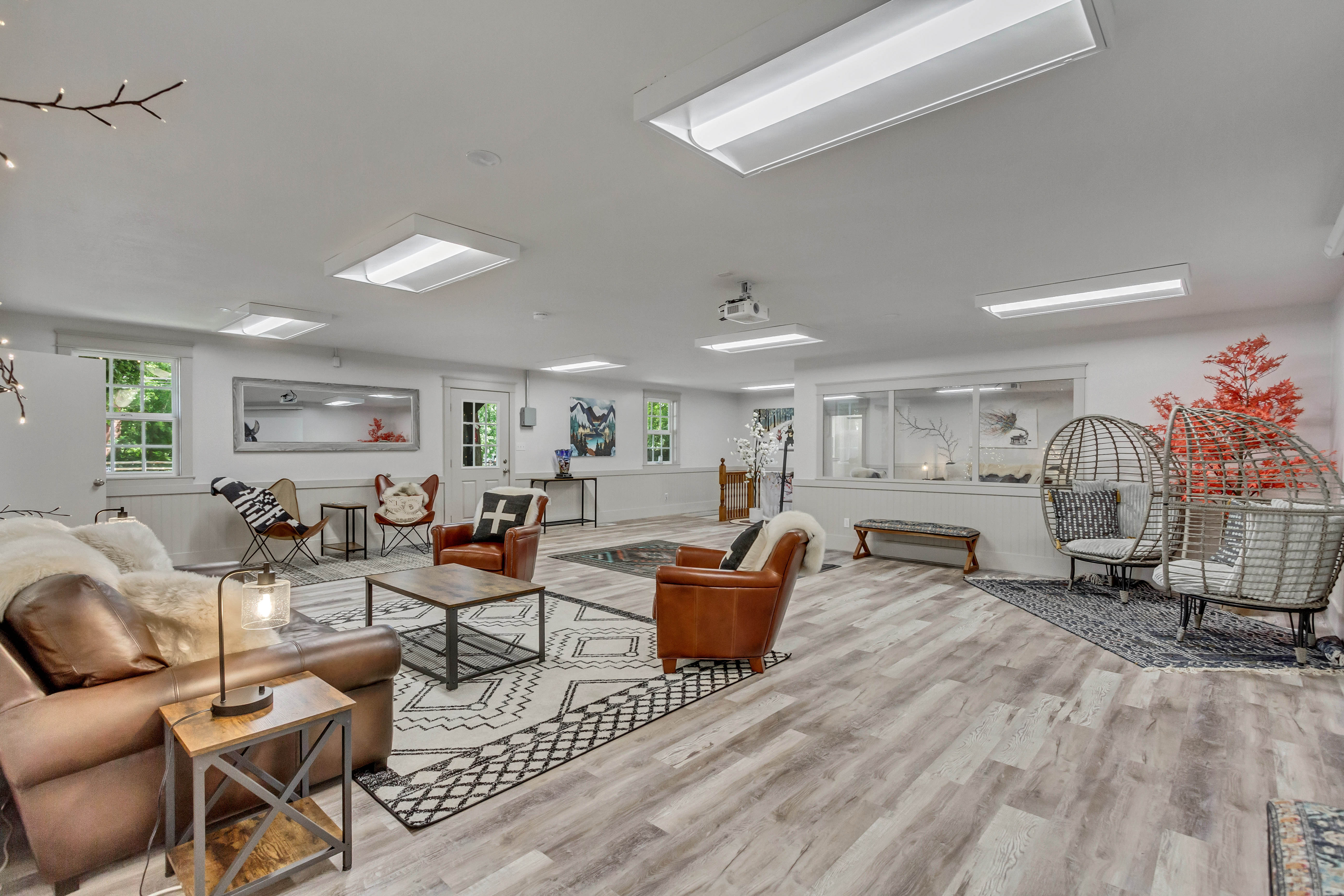 Living room with light wood-type flooring