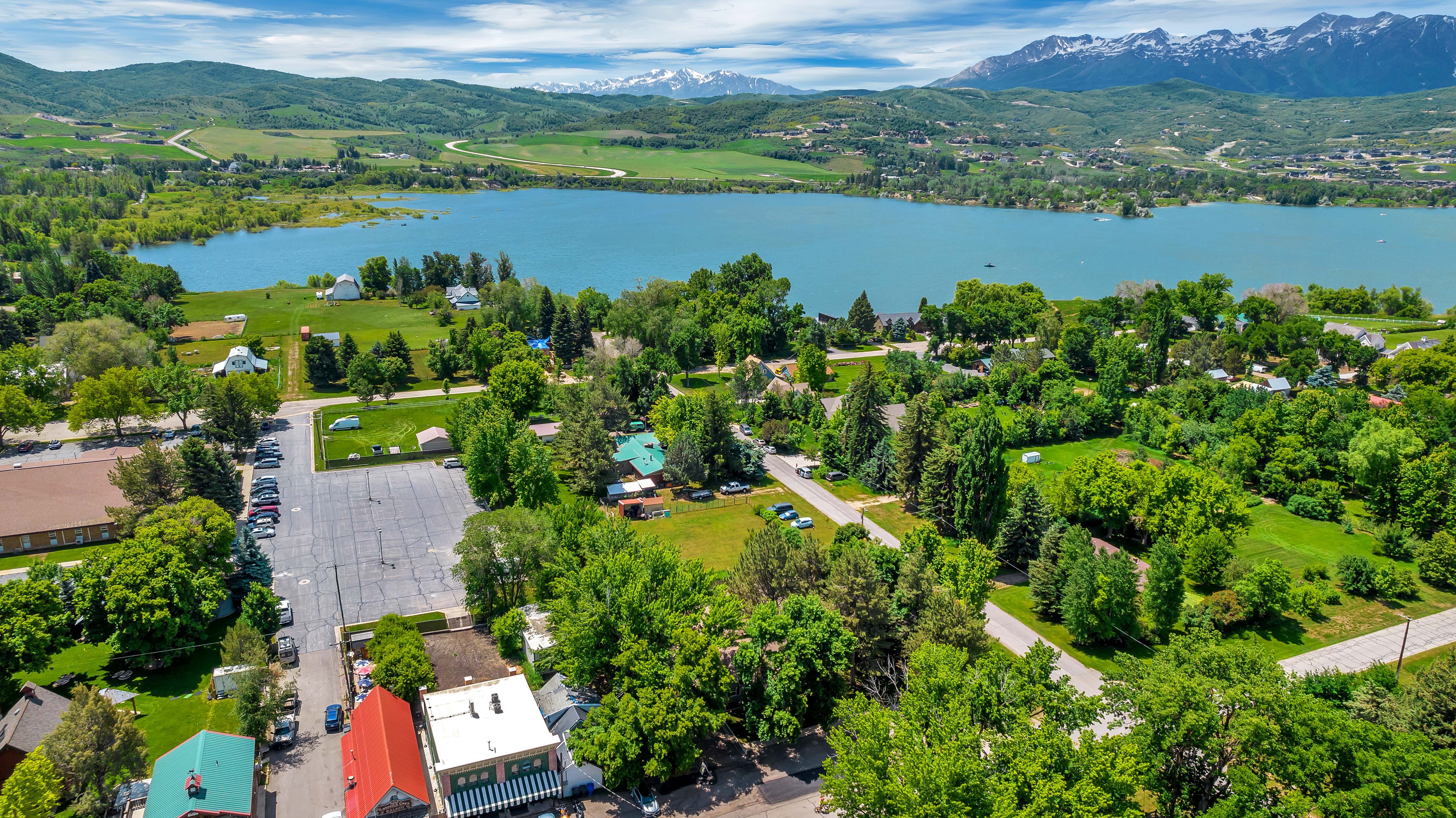 Drone / aerial view of a water and mountain view
