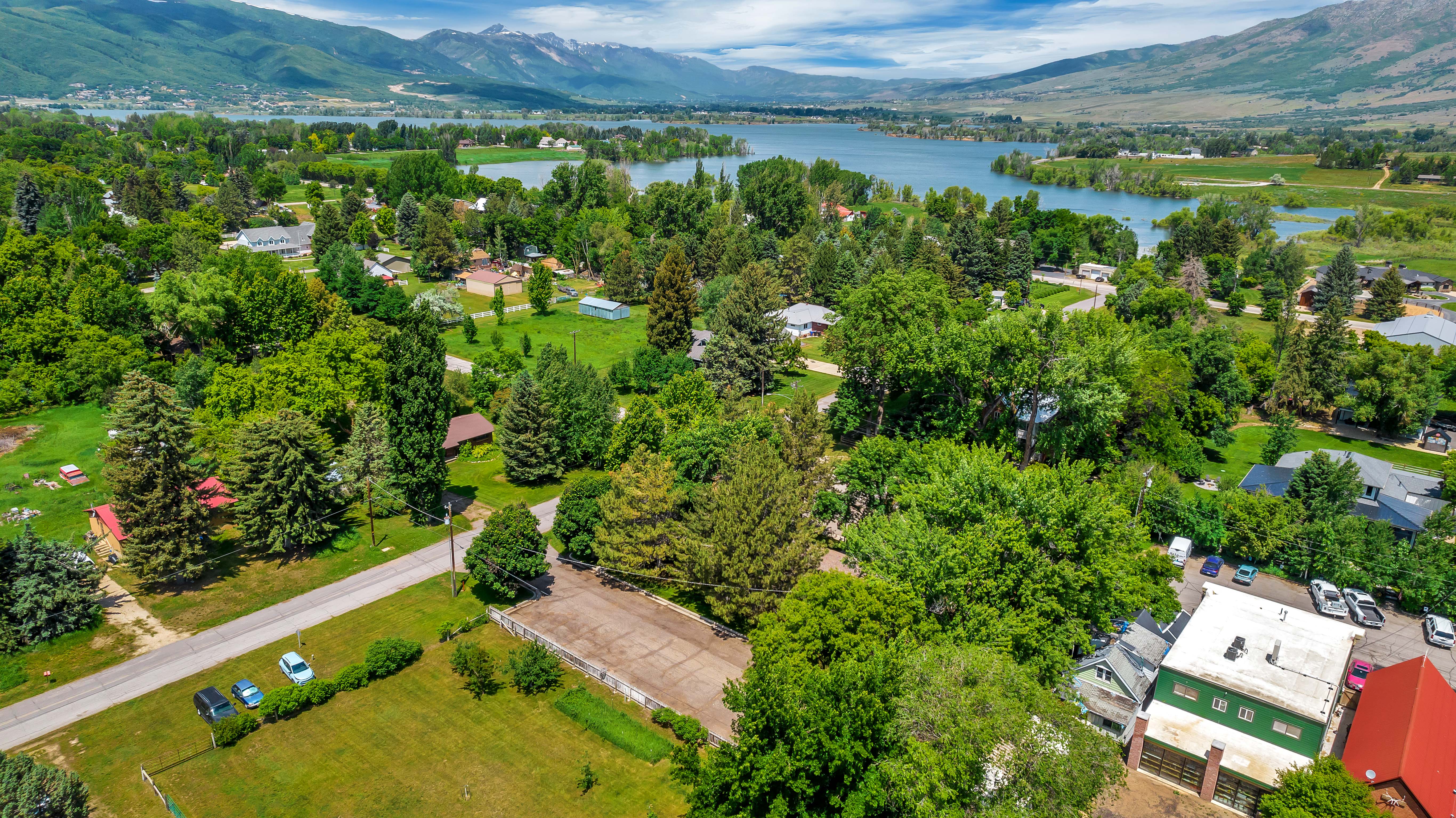 Aerial view of a water and mountain view