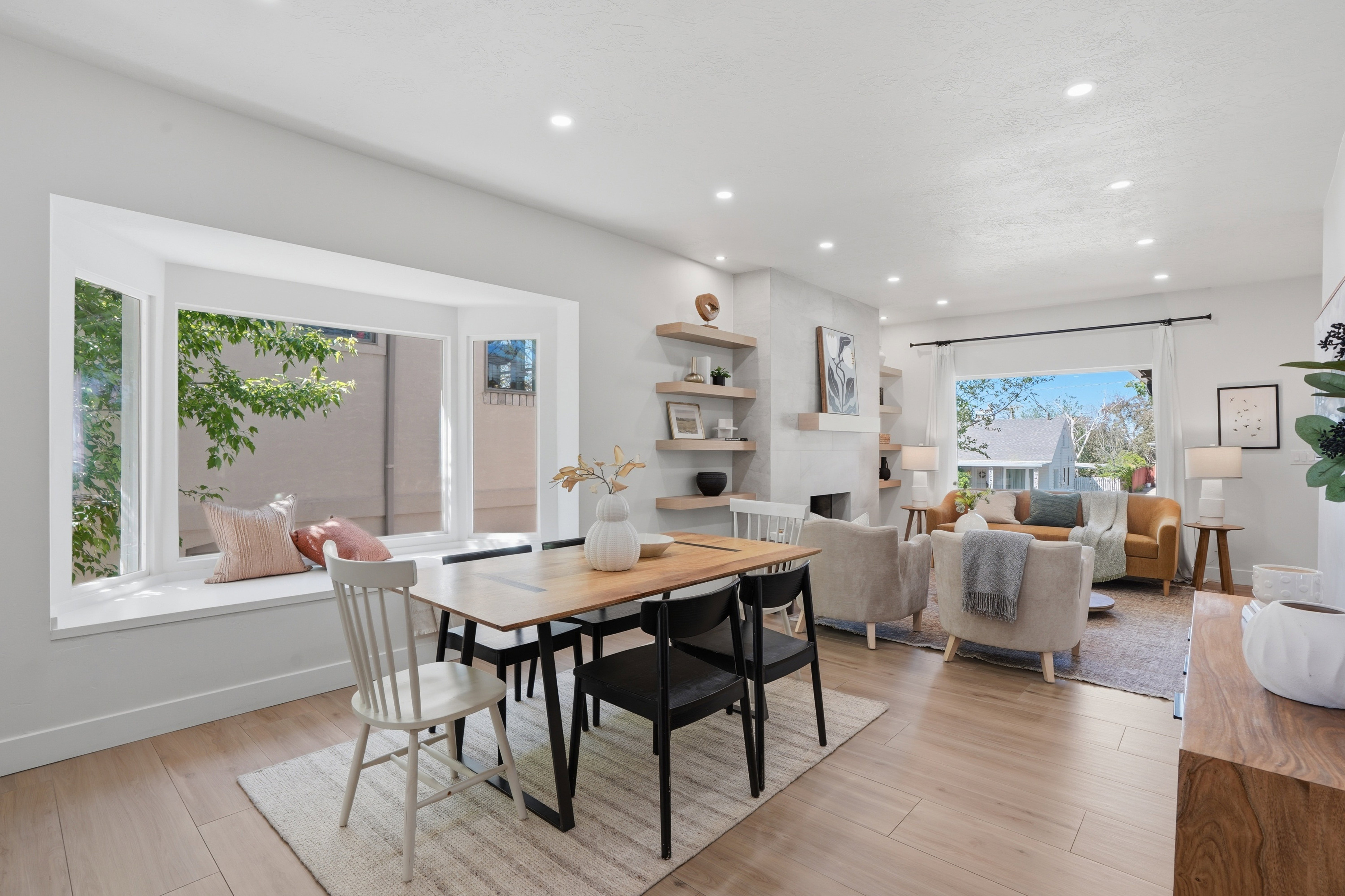 Dining room with recessed lighting