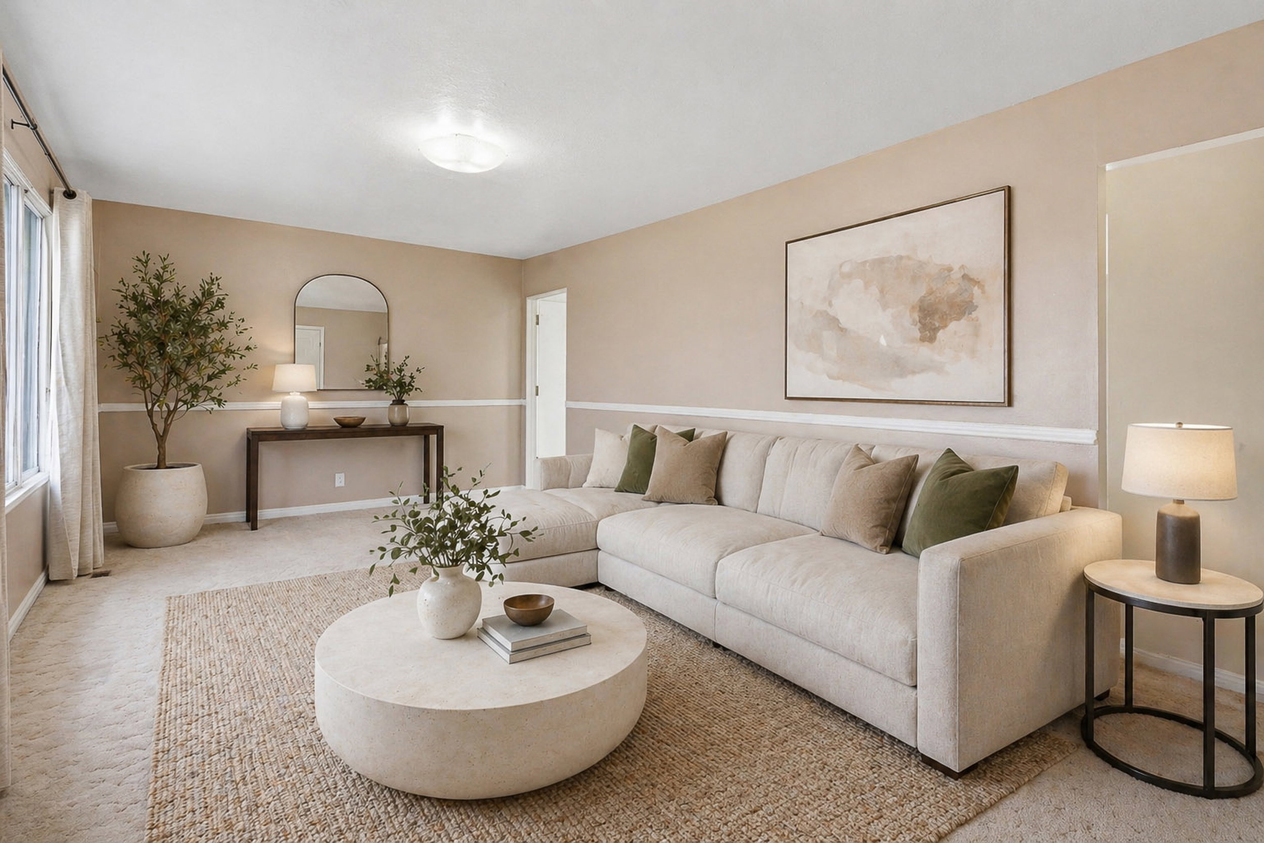 Living room featuring carpet flooring and baseboards