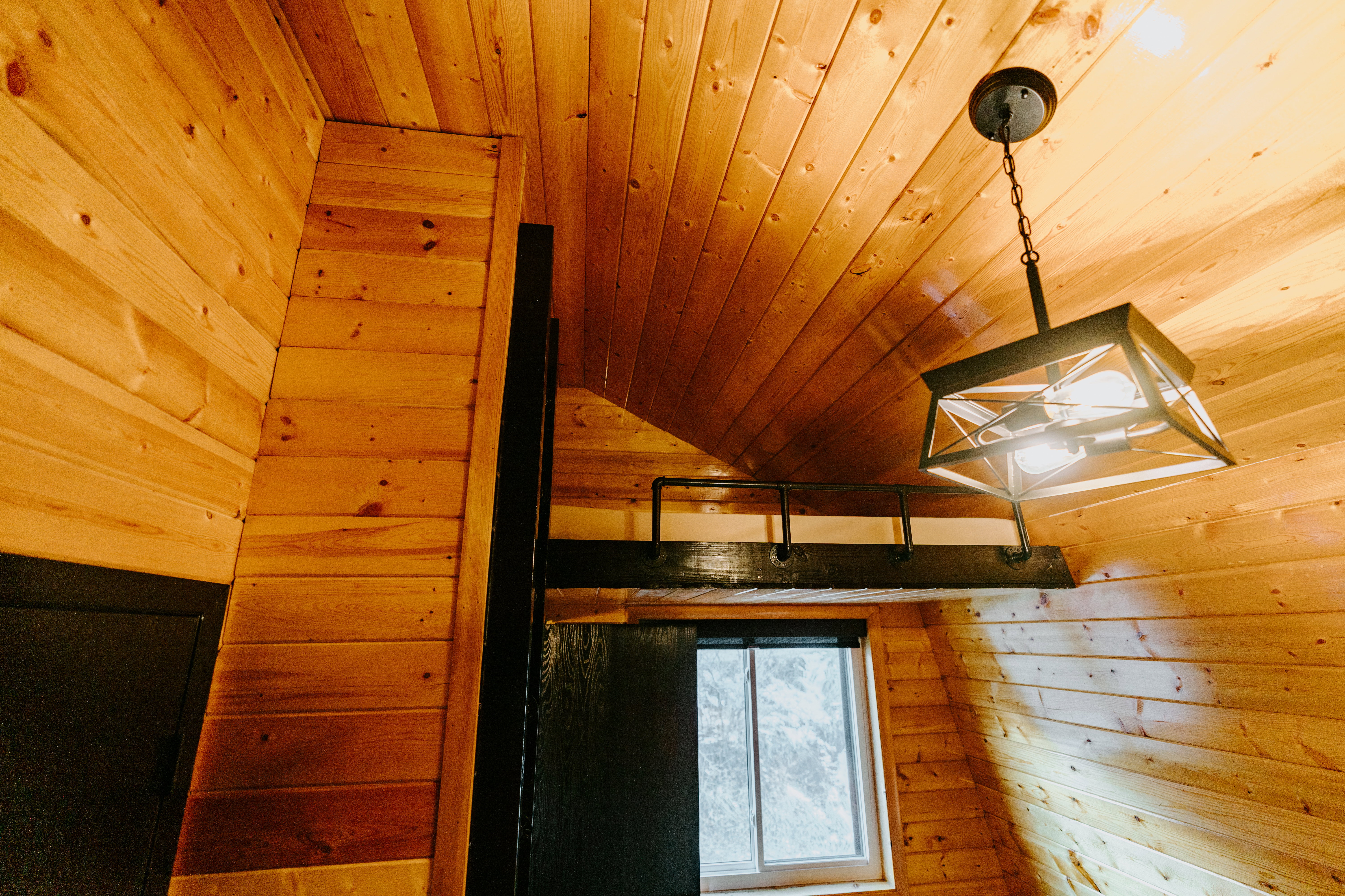 Detailed view of wood walls and wooden ceiling
