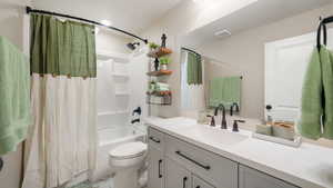Full bath with vanity and shower / bath combo