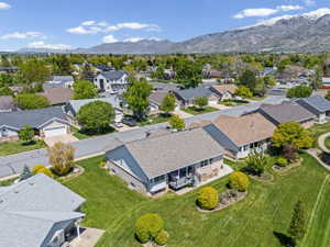 Aerial perspective of suburban area featuring mountains