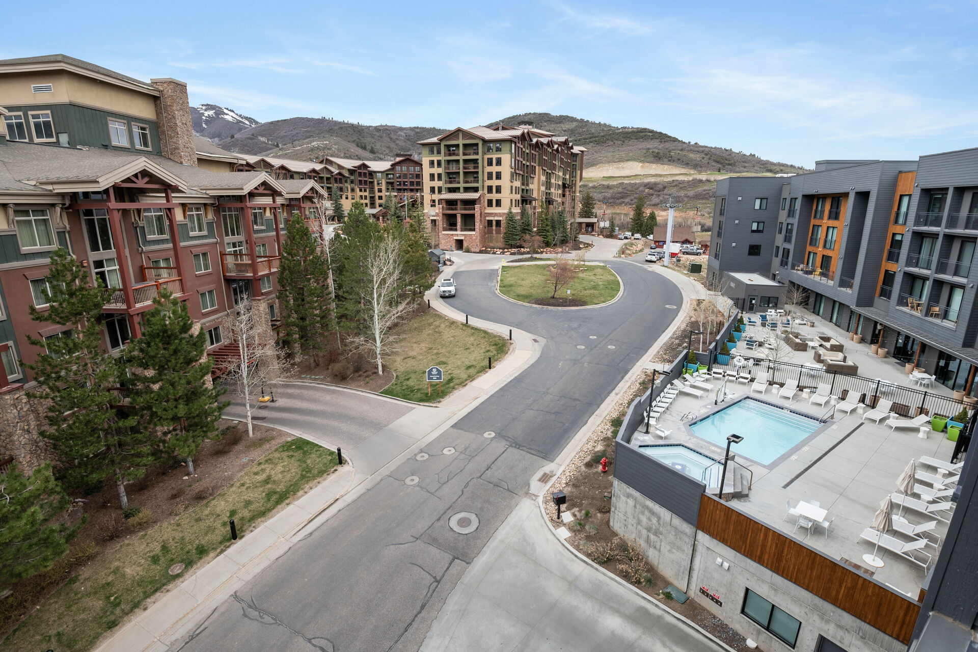 Bird's eye view of a mountainous background