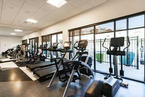 Workout area with a drop ceiling