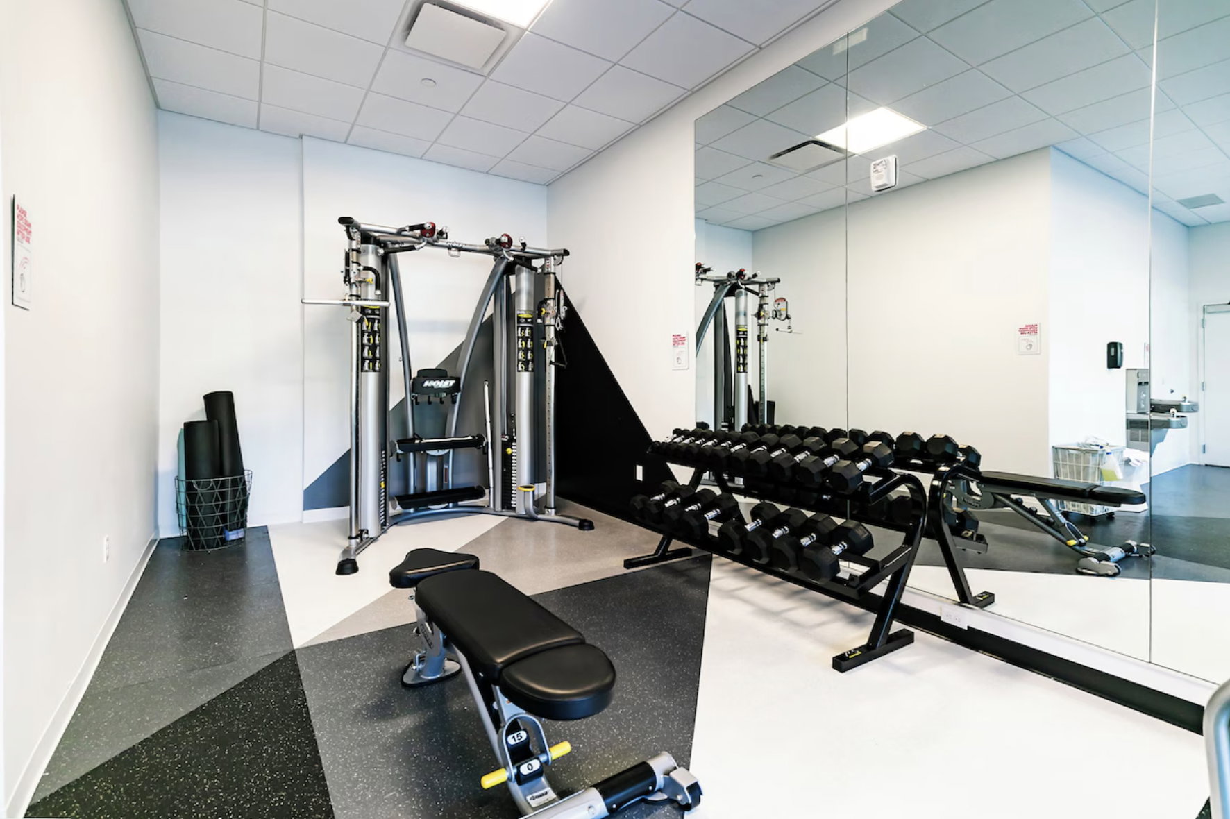 Workout area with a drop ceiling